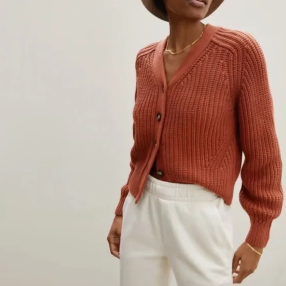 Everlane Texture Cotton Cardigan Cinnamon